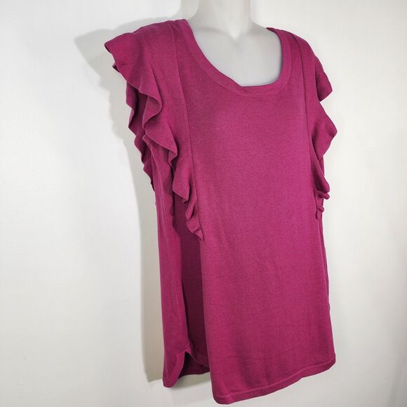 Isaac Mizrahi Live Womens Sweater Flutter M Sleeve Pullover Scoop Neck Knit Pink - Picture 5 of 9